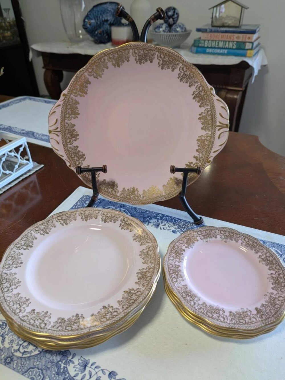Vintage Queen Anne Fine Bone China Pink Plates Set Of 10